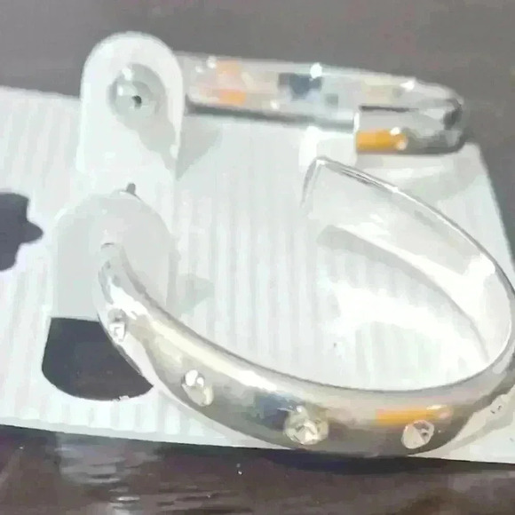 Silver hoop earrings with rhinestone decor - Picture 2 of 2